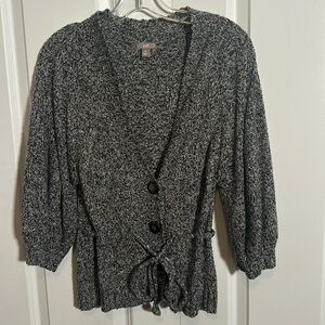 J.Jill heathered gray (black & white) cardigan w/cinched waist, 3/4 sleeves, XS